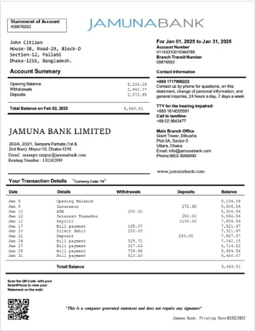 Download Bangladesh Jamuna bank statement of account word